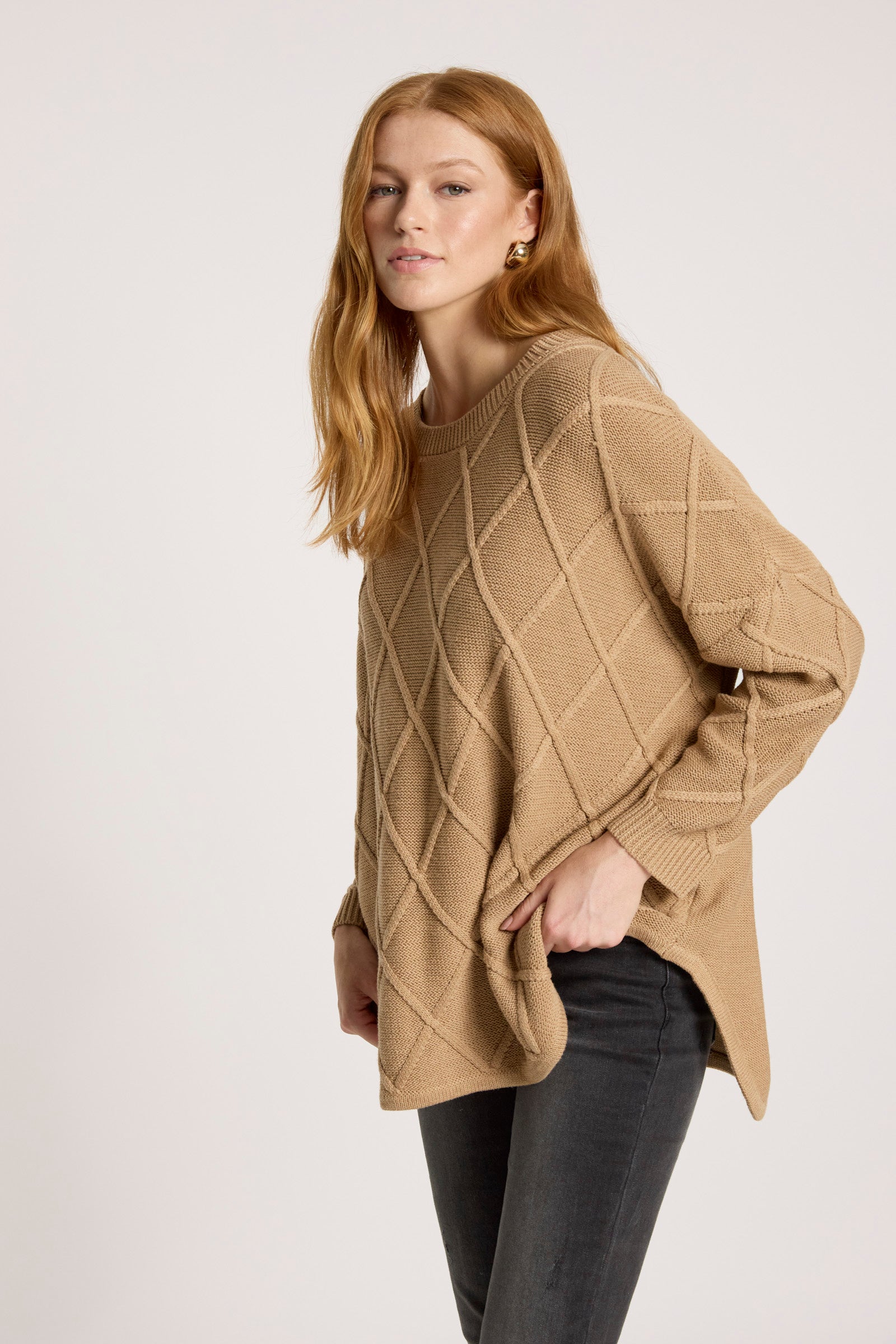 Liora Relaxed Cotton Jumper Mocha Caramel cable knitwear relaxed sweater autumn winter textured knit travel