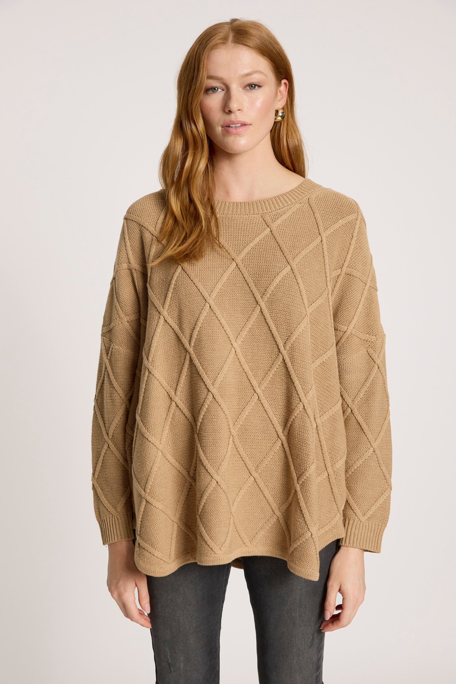 Liora Relaxed Cotton Jumper Mocha Caramel cable knitwear relaxed sweater autumn winter textured knit travel