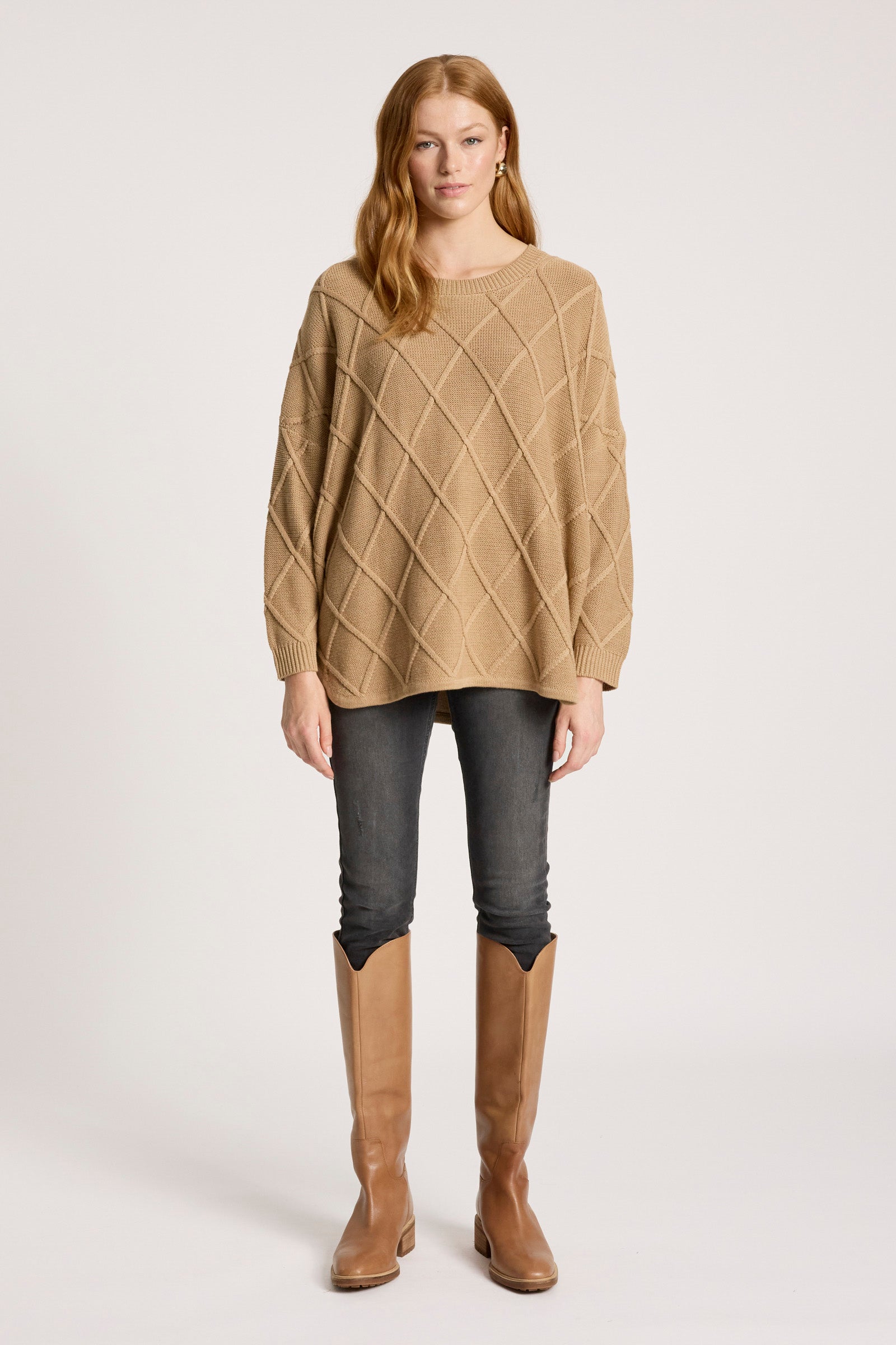 Liora Relaxed Cotton Jumper Mocha Caramel cable knitwear relaxed sweater autumn winter textured knit travel