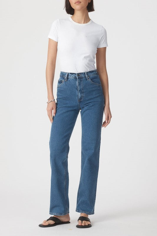 Nobody Denim Loretta boot leg Jean - dark light blue wash women’s premium denim jeans comfort fit eco-friendly sustainable cotton Australian high rise wide bootcut