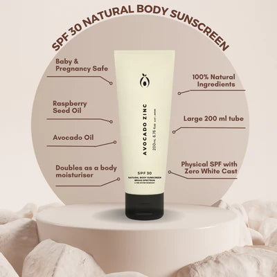 Avocado Zinc Body Moisturiser SPF30 All natural sun screen zinc Australian made skincare Nourish