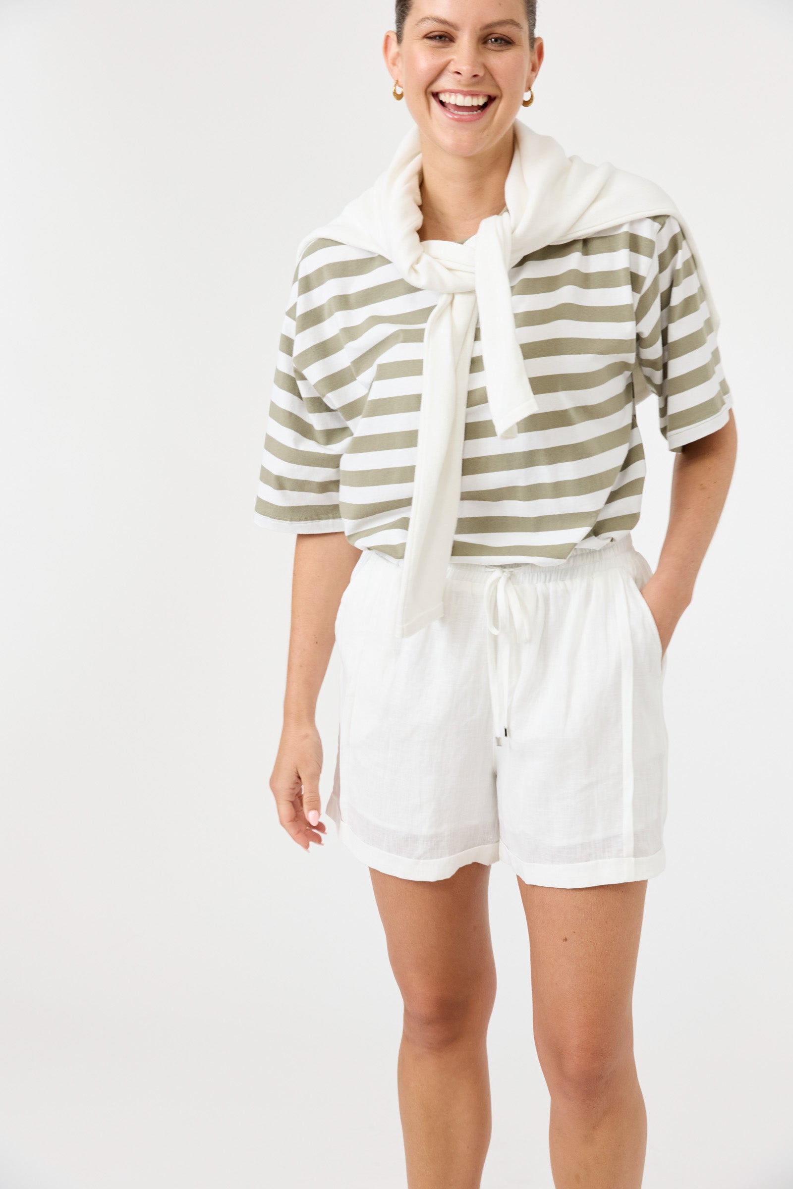 Eb & Ive Studio linen shorts White tailored elastic waist beach to bar