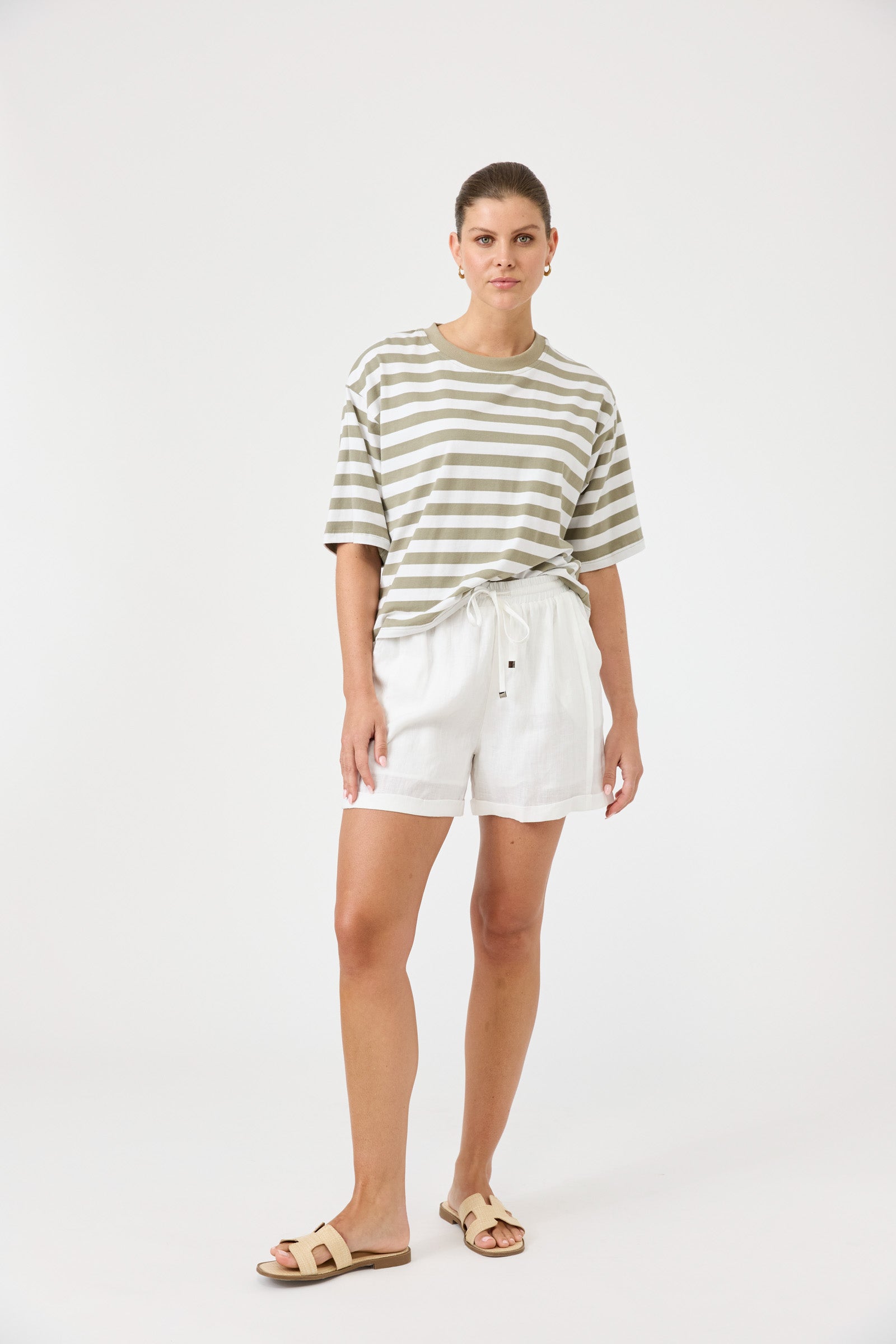 Eb & Ive Studio linen shorts White tailored elastic waist beach to bar