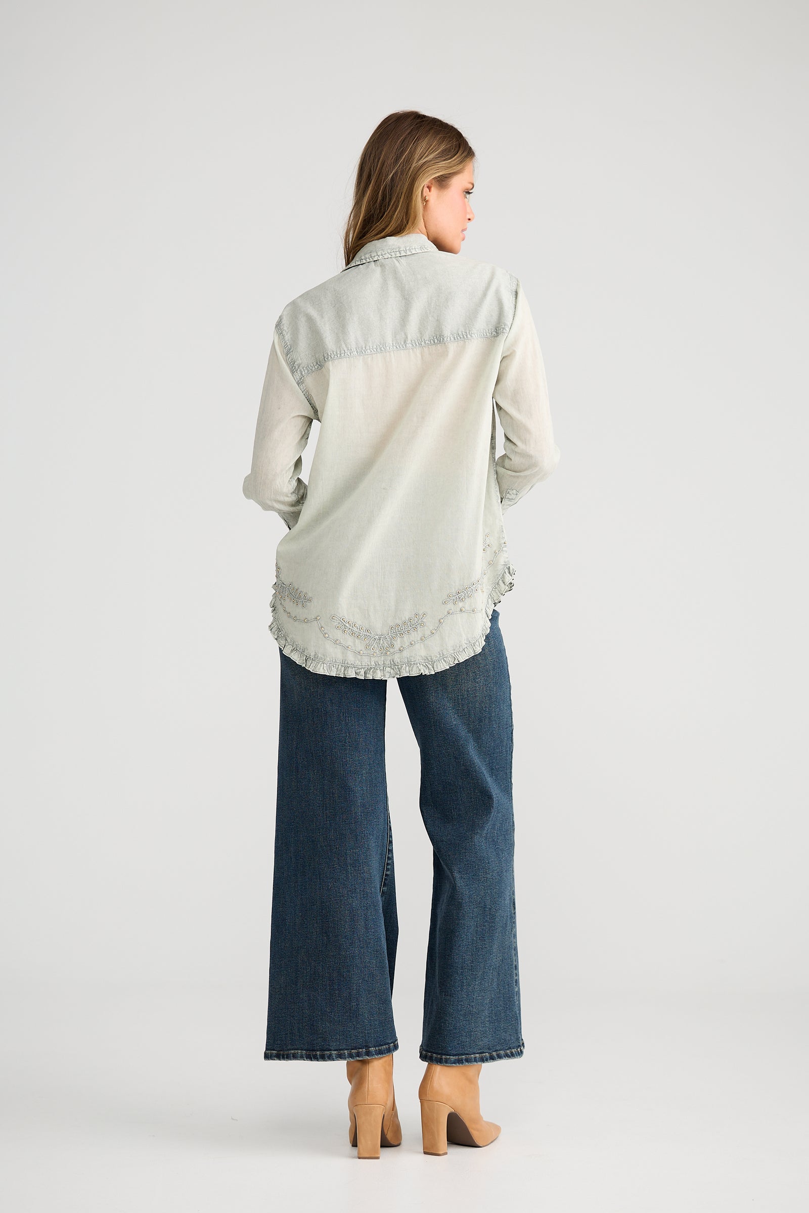 Sienna Shirt - Moss + Embroidery