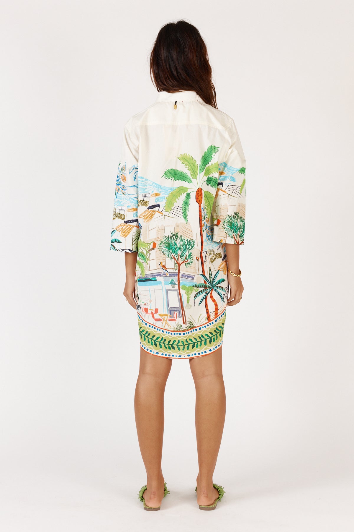 RubyYAYA Cest la vie Shirtmaker Shirt dress white cotton embroidery long sleeve short midi