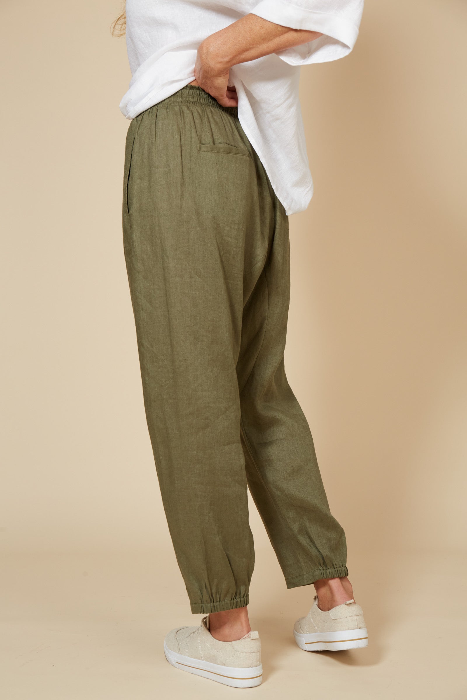 Eb&Ive Studio Linen Relaxed Pant Jogger Weekend Pant Travel Pant Khaki