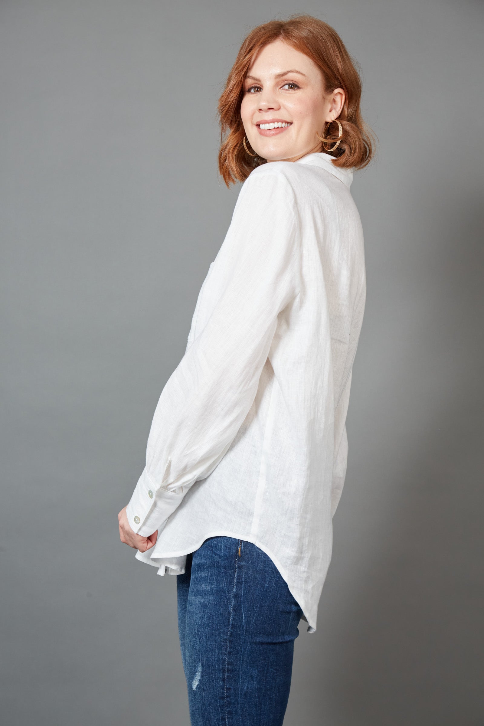 Eb&Ive Studio Linen Button Front Shirt Top Collar Work Shirt Long Sleeve