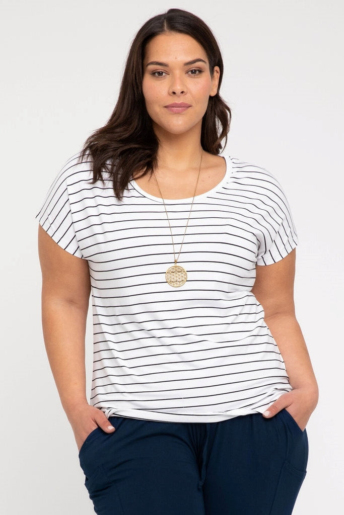 Bamboo Eadie Tee - White Black Stripe