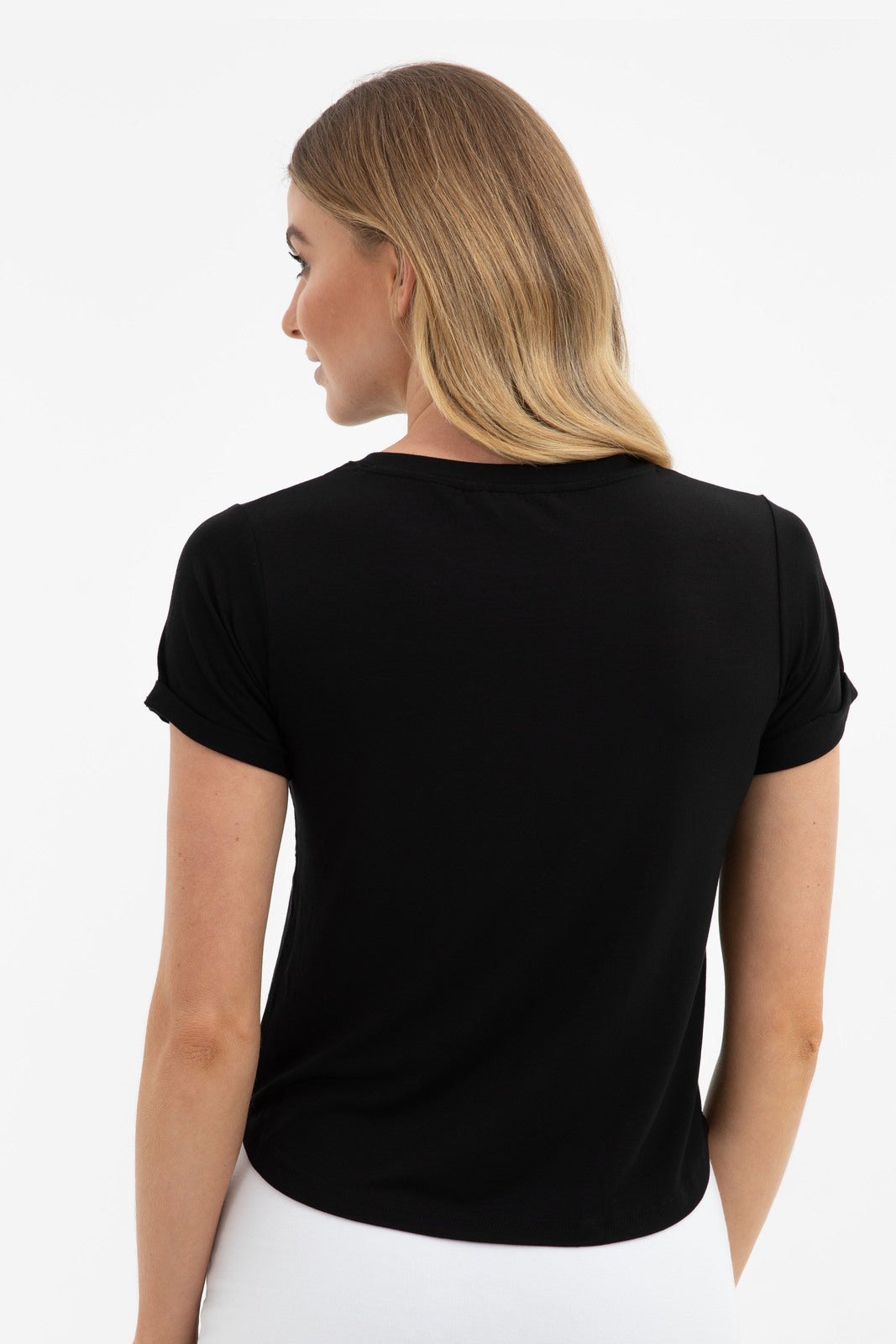 Bamboo Body Shorter Bamboo Cotton Tee - Black Classic T-shirt Basic Crew Neck short Sleeve