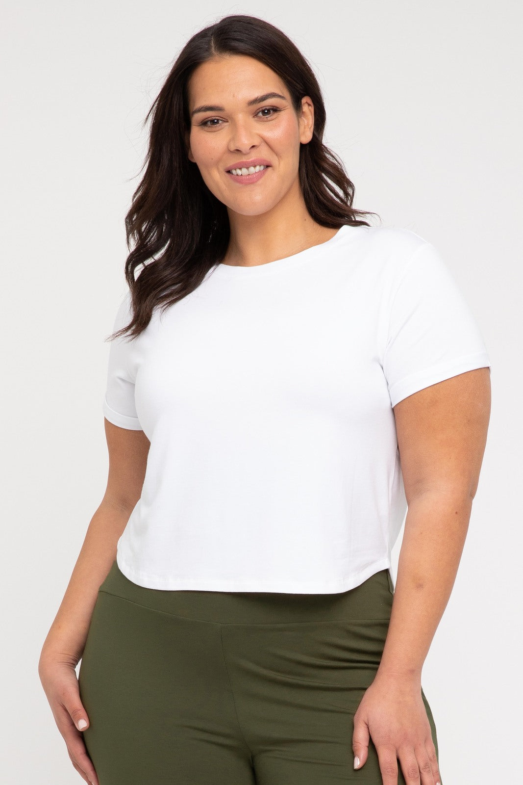 Bamboo Body Shorter Bamboo organic Cotton Tee white Classic T-shirt Basic Crew Neck short Sleeve Crop premium basic tee Minimalist aesthetic curve plus size