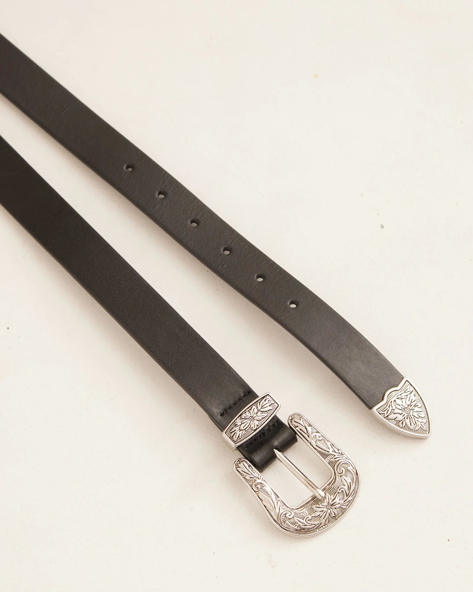 Western Belt Leather - Black Silver