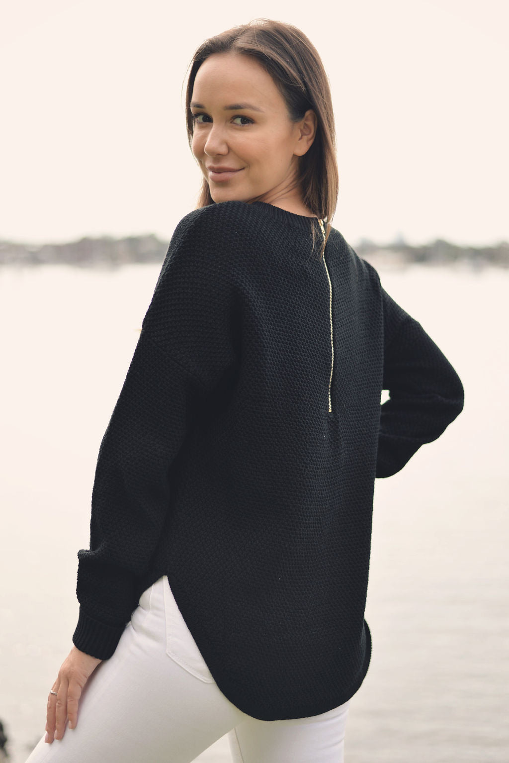 Zip Back Cotton Knit Ink Navy-Knits / Jumpers-Silence & Noise-fox-and-scout.myshopify.com