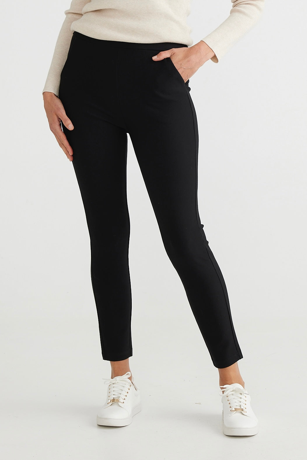 Brave + True Pilot Pant Thick stretch ponte slim skinny leg pant work pant with pockets Black