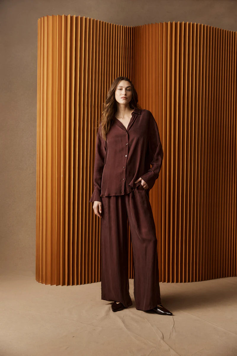 Calista Cupro Shirt - Mahogany