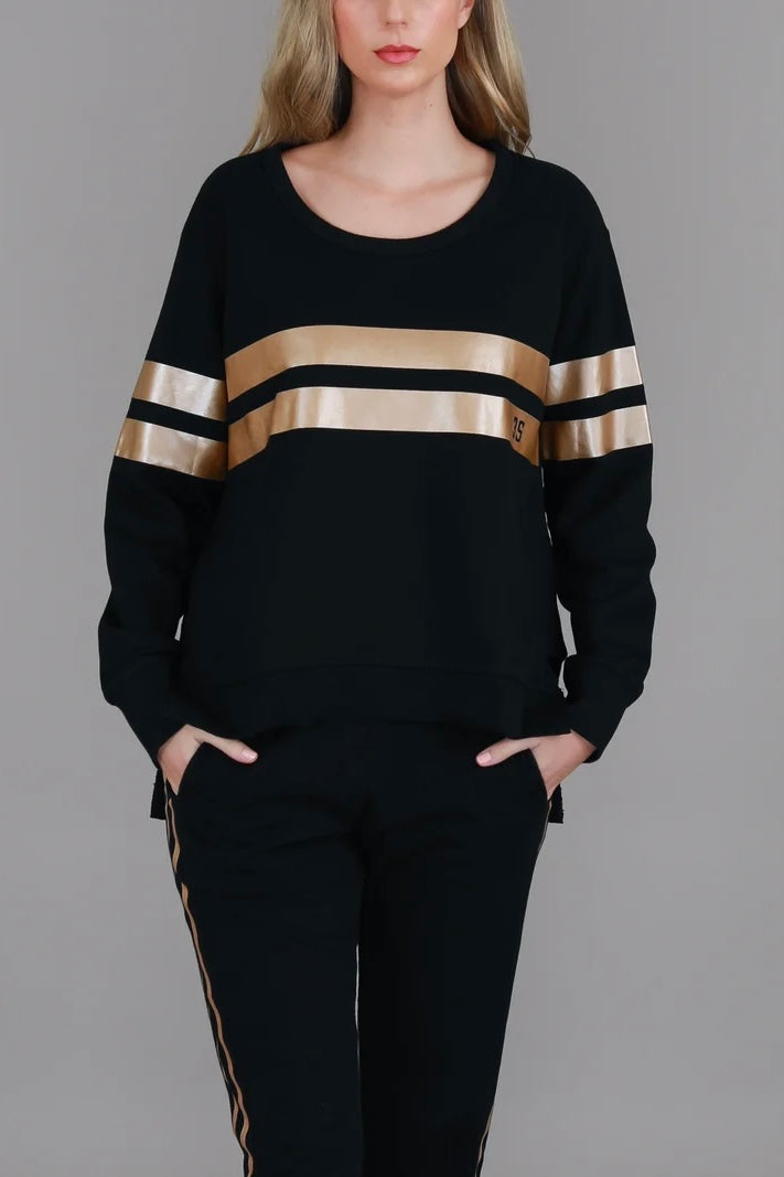 Theresa Two-Stipe Sweatshirt - Black Gold