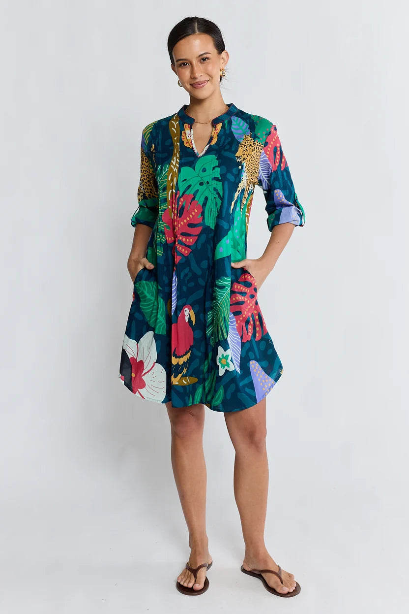 Jungle Fever Tuck Dress - Navy