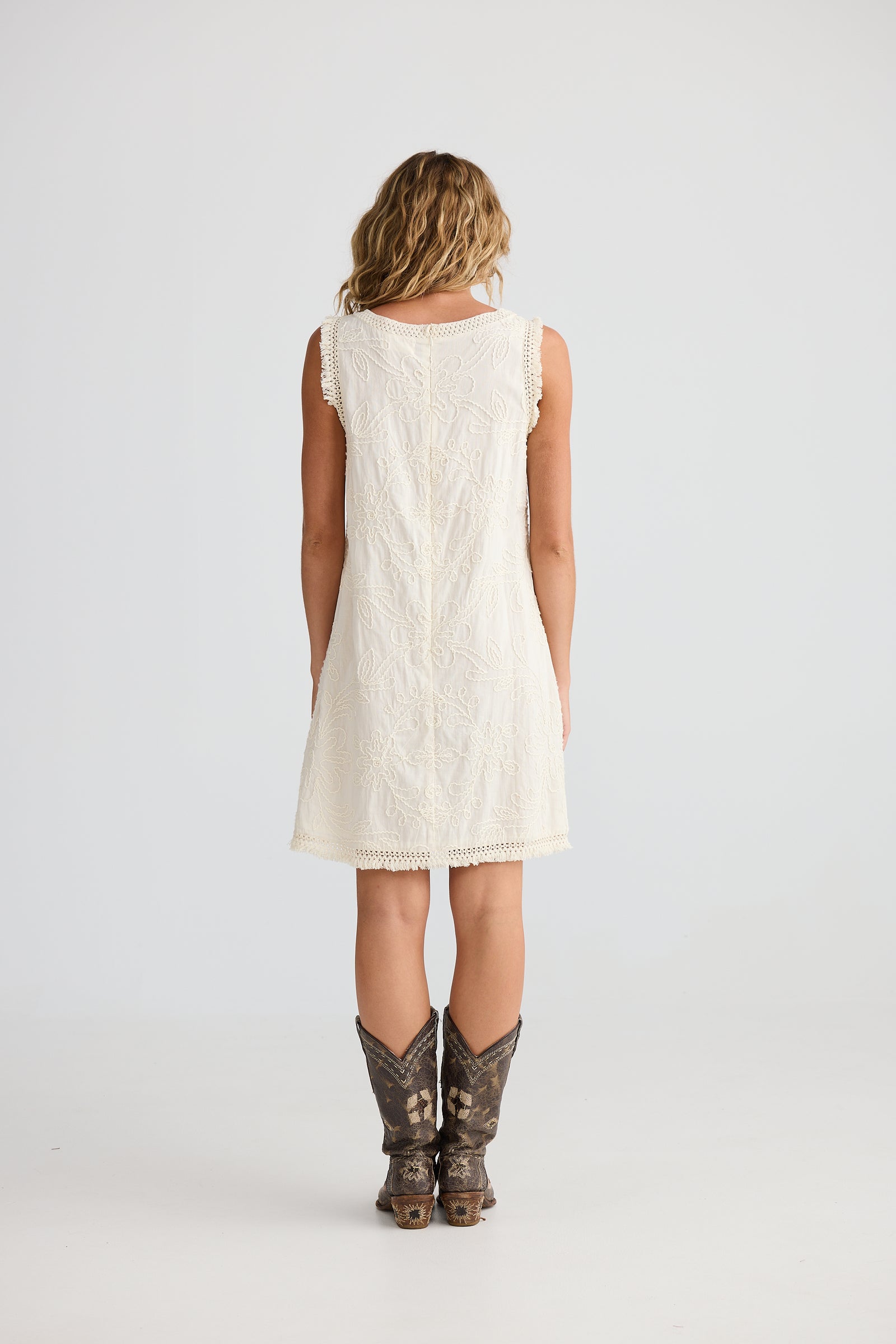 Talisman Chantilly lace Dress cotton with embroidery and fringe edges. Summer bohemian Shift dress  