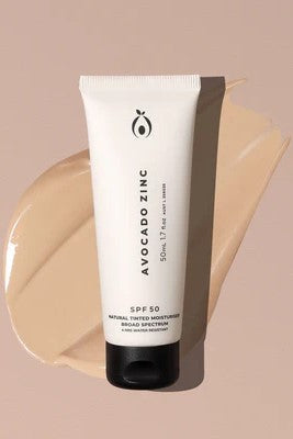 Avocado Zinc Tinted Moisturiser SPF50 All natural sun screen zinc Australian made skincare Nourish Light