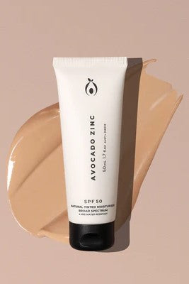 Avocado Zinc Tinted Moisturiser SPF50 All natural sun screen zinc Australian made skincare Nourish light  Medium