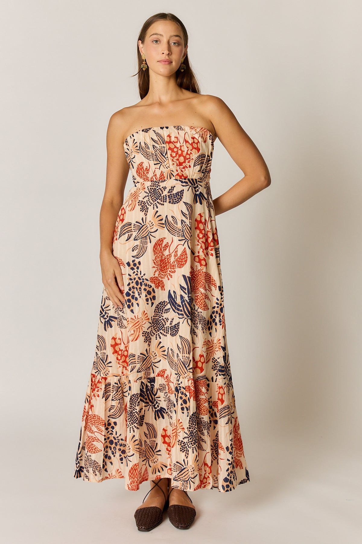 Under The Sea Strapless Maxi - Blue Red