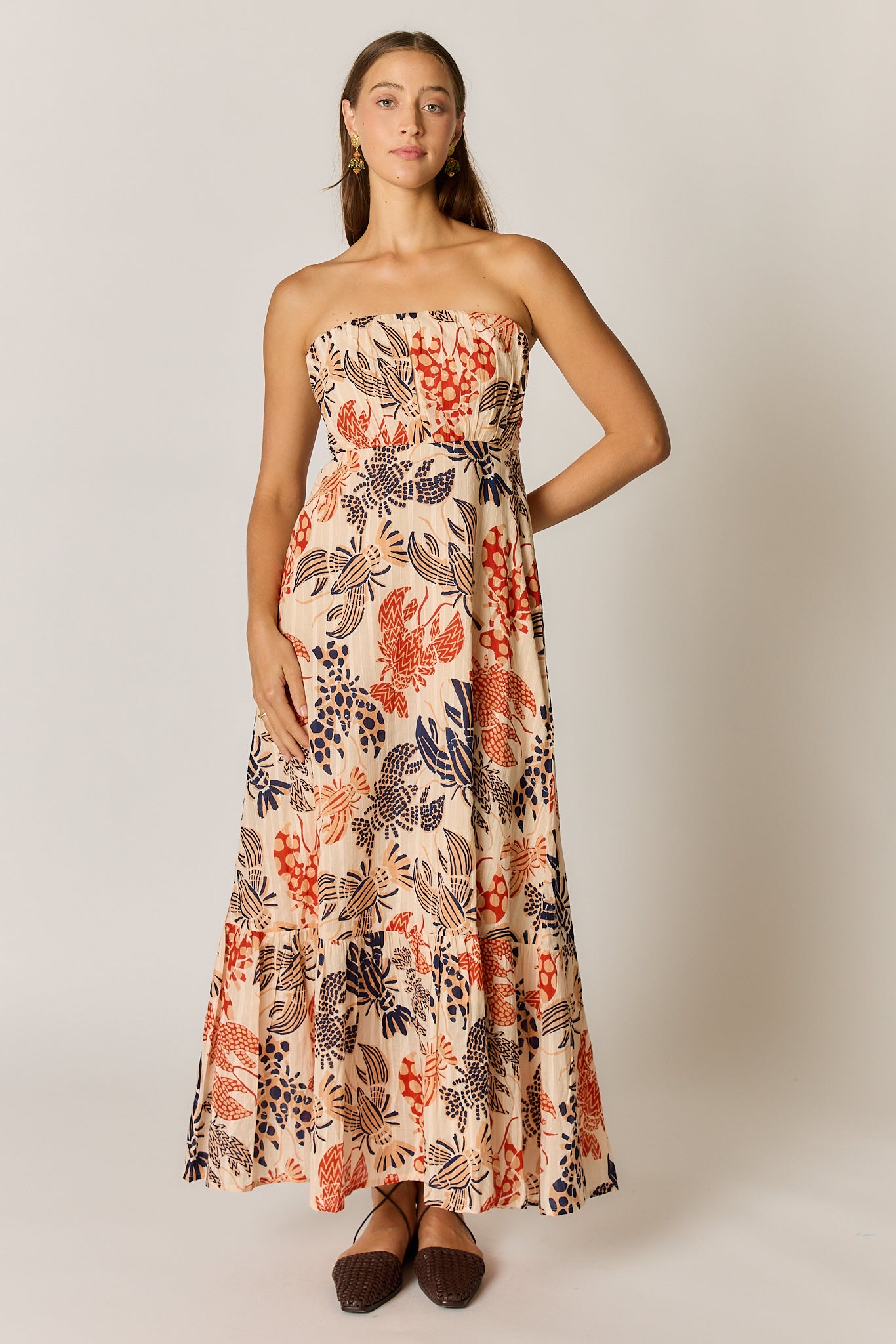 Under The Sea Strapless Maxi - Blue Red