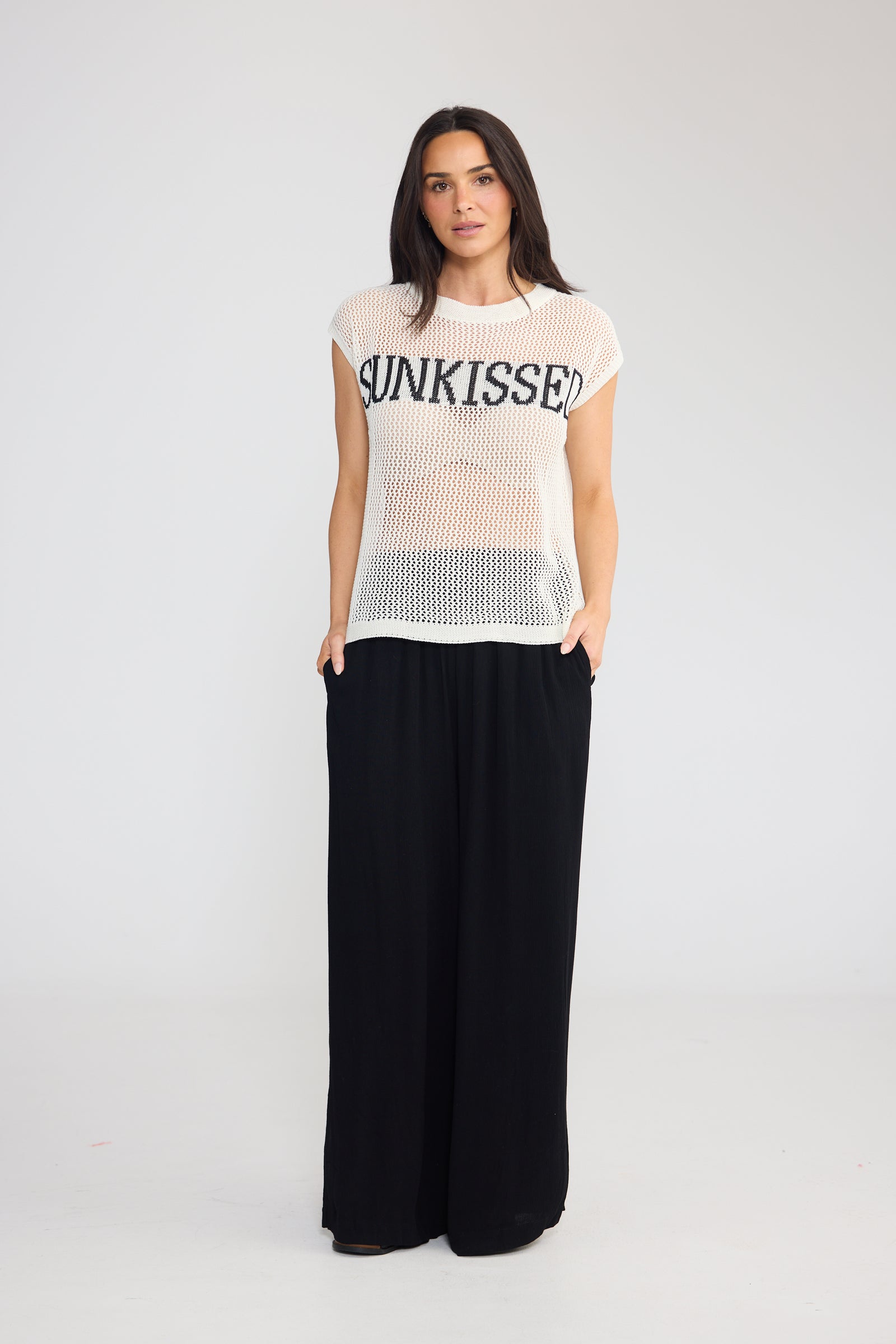 Cedar Sunkissed Knit Top - White + Black Cotton Knit