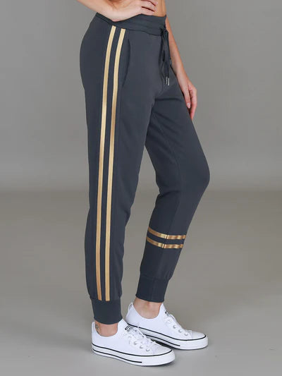 Charlise Gold Side Stripe Sweatpants - Charcoal Gold