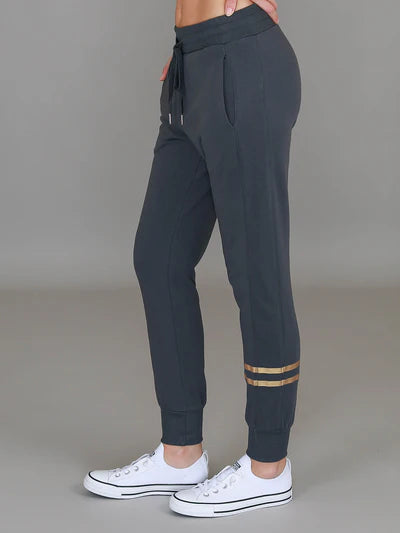 Charlise Gold Side Stripe Sweatpants - Charcoal Gold
