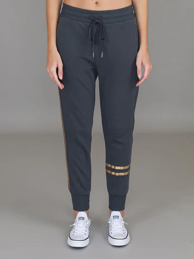 Charlise Gold Side Stripe Sweatpants - Charcoal Gold