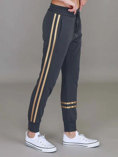 Charlise Gold Side Stripe Sweatpants - Charcoal Gold