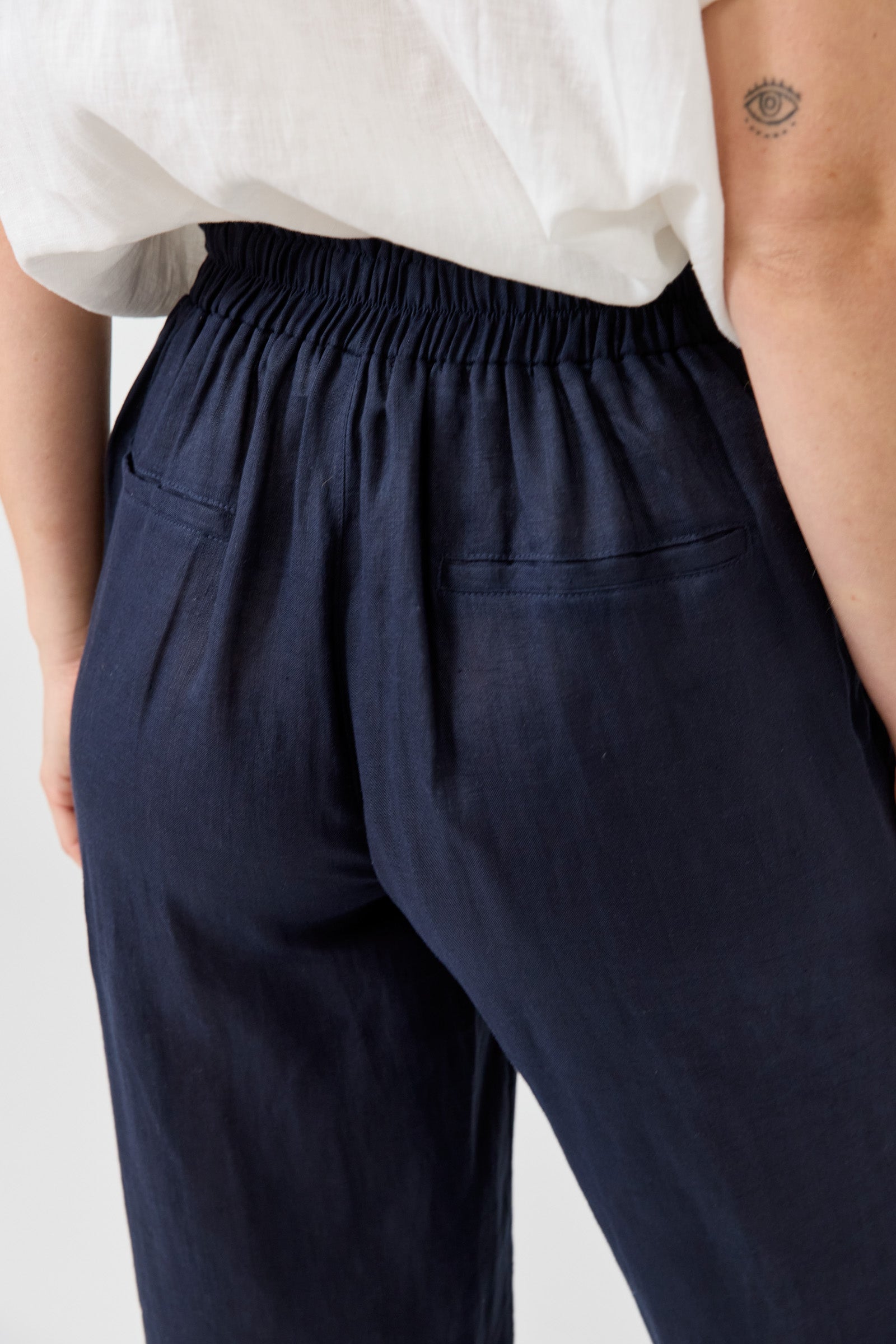 Eb&Ive Studio Linen Long Straight Wide Pant  Navy Work Pant