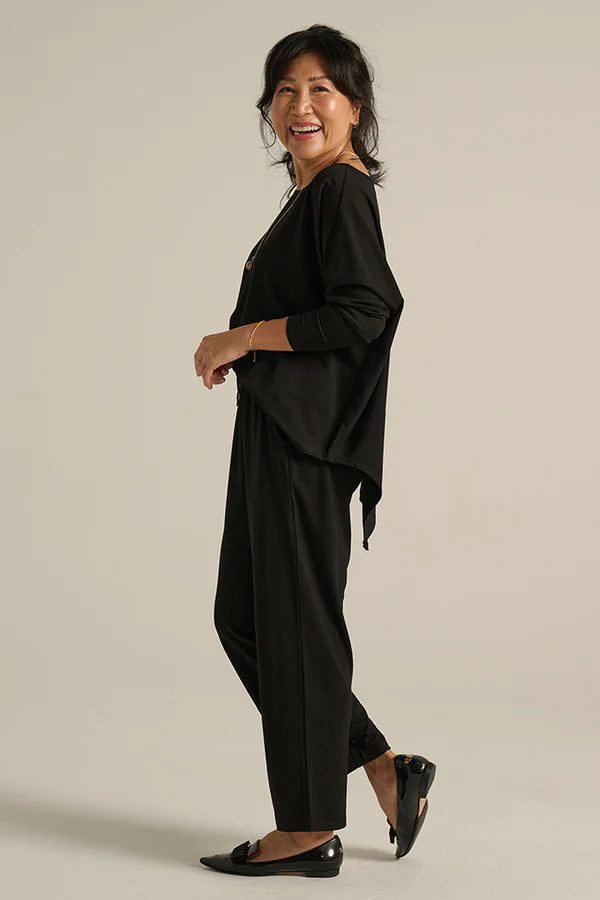 Terry Relaxed Boatneck Top - Black