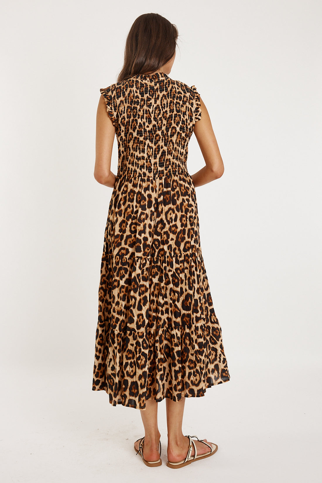 RubyYAYA Wild maxi dress Leopard Print Cotton Sundress Fit and flare Midi
