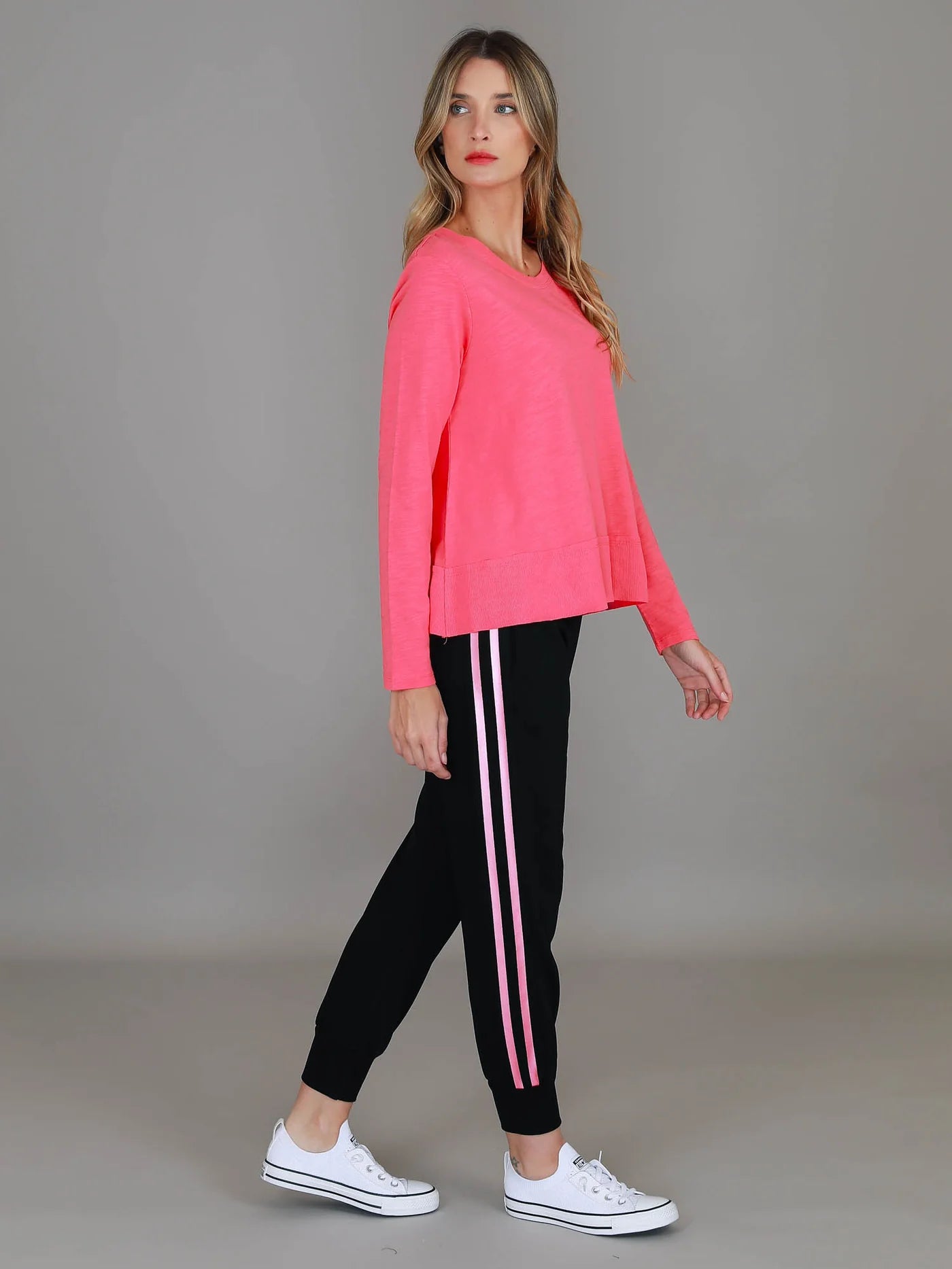 Gabby Stripe Jogger - French Terry - Black Pink Metallic