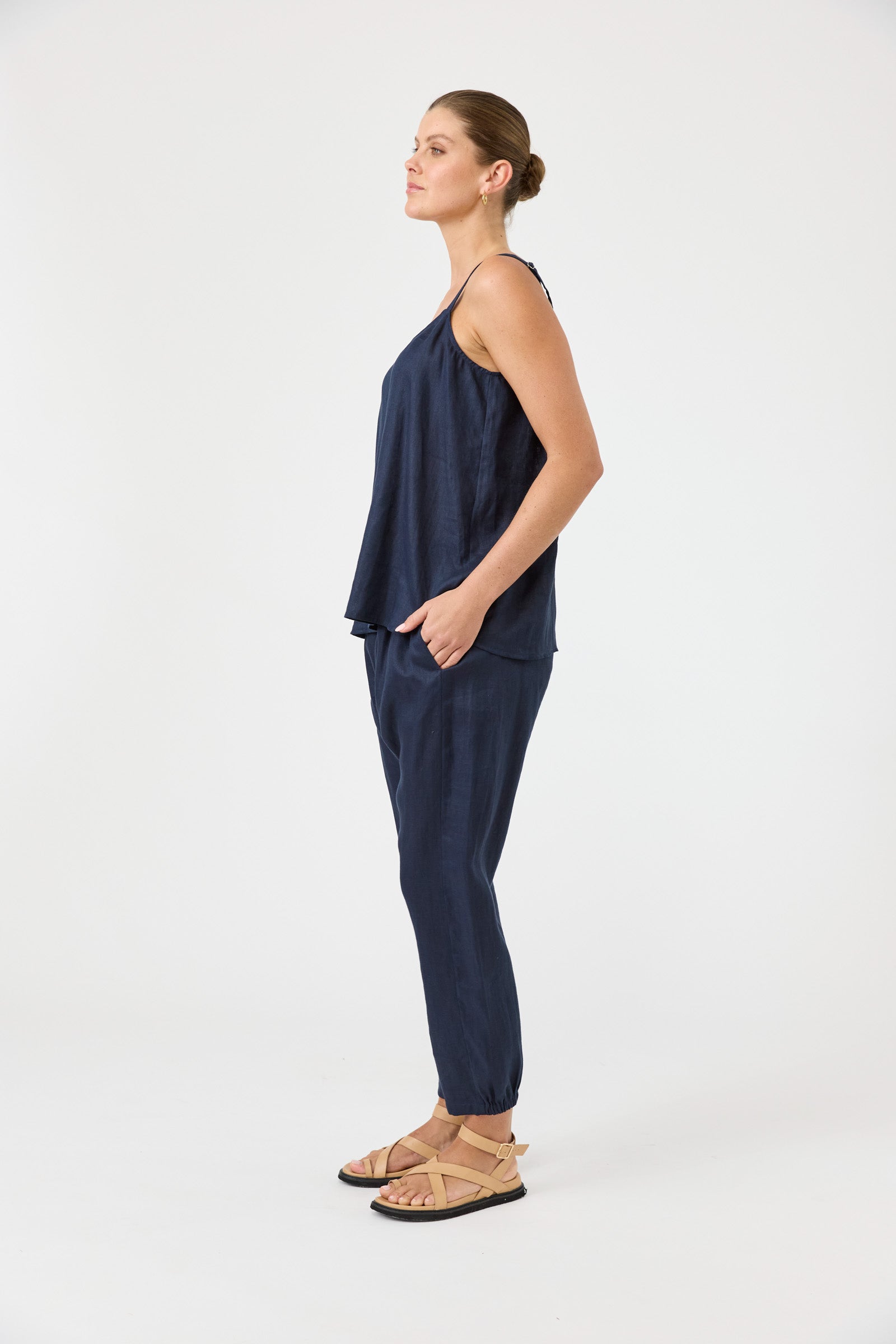 Studio Linen Tank -  Navy