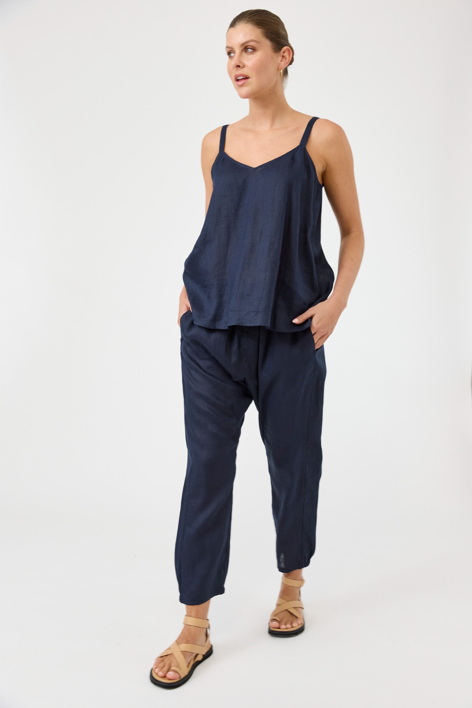 Studio Linen Tank -  Navy