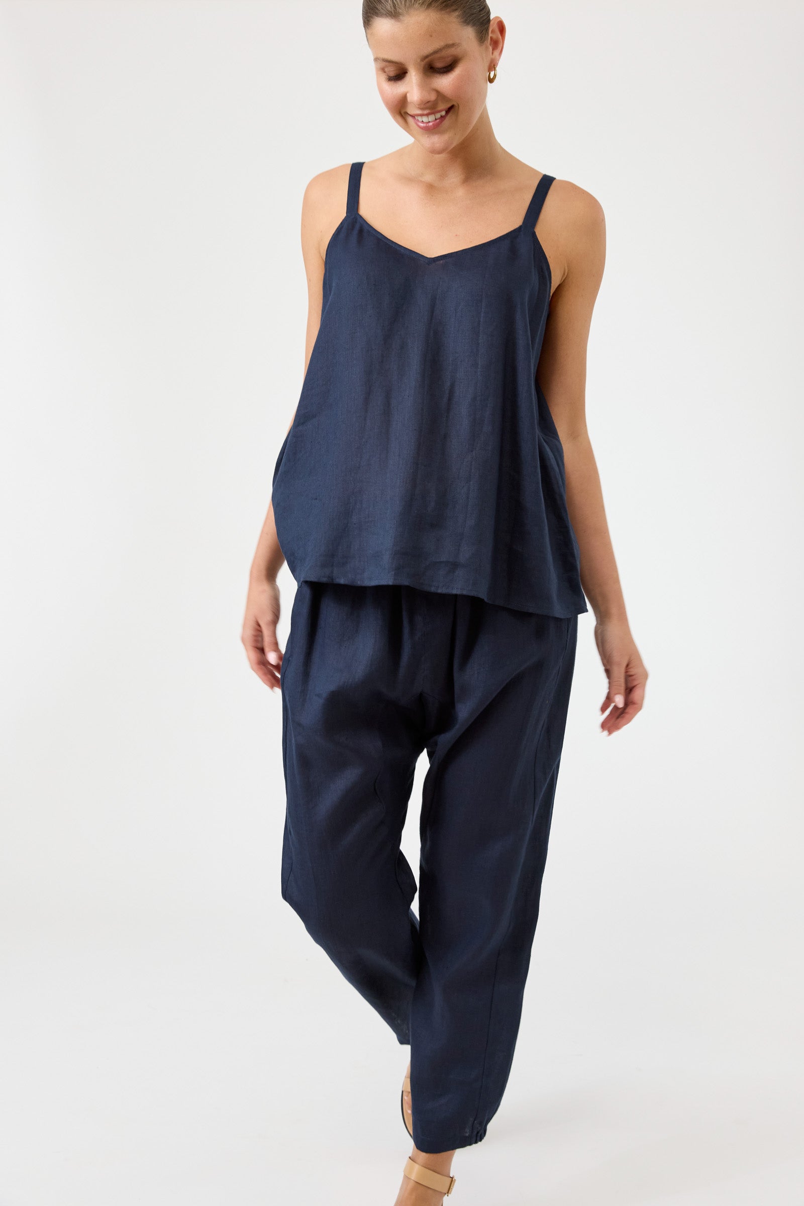 Studio Linen Tank -  Navy