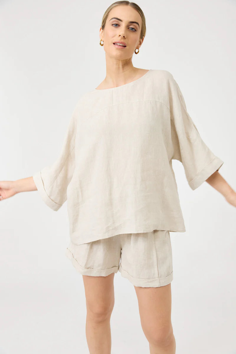 Studio Linen Relaxed Top - Tusk