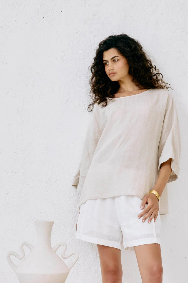 Studio Linen Relaxed Top - Tusk