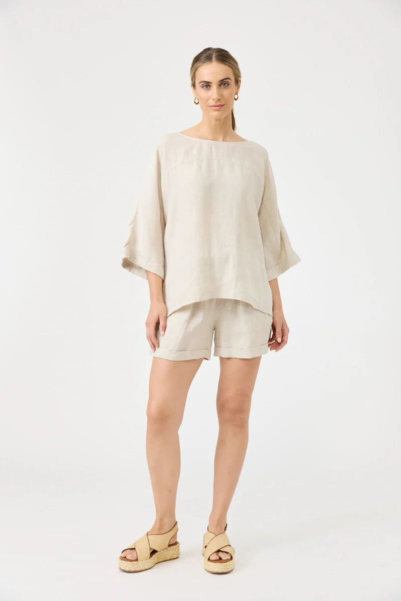 Studio Linen Relaxed Top - Tusk