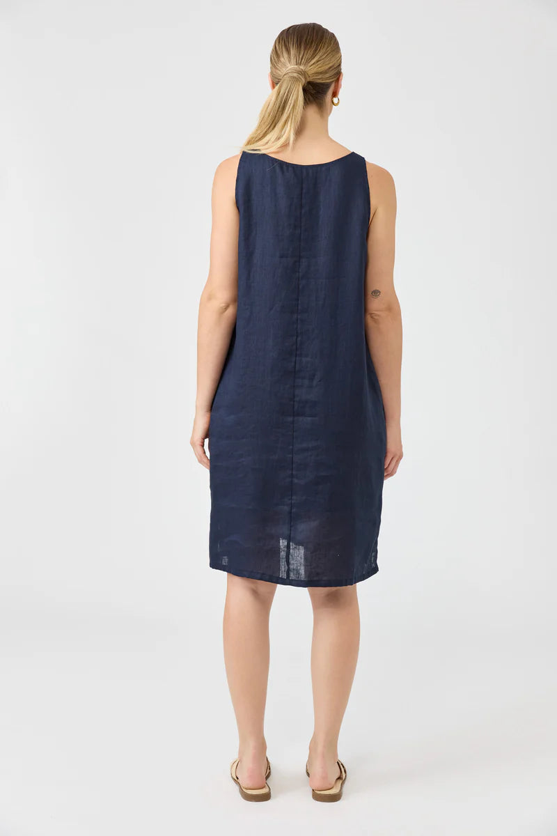 Studio Midi Linen Dress - Navy