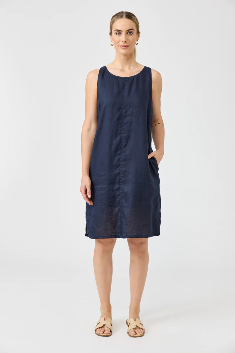 Studio Midi Linen Dress - Navy