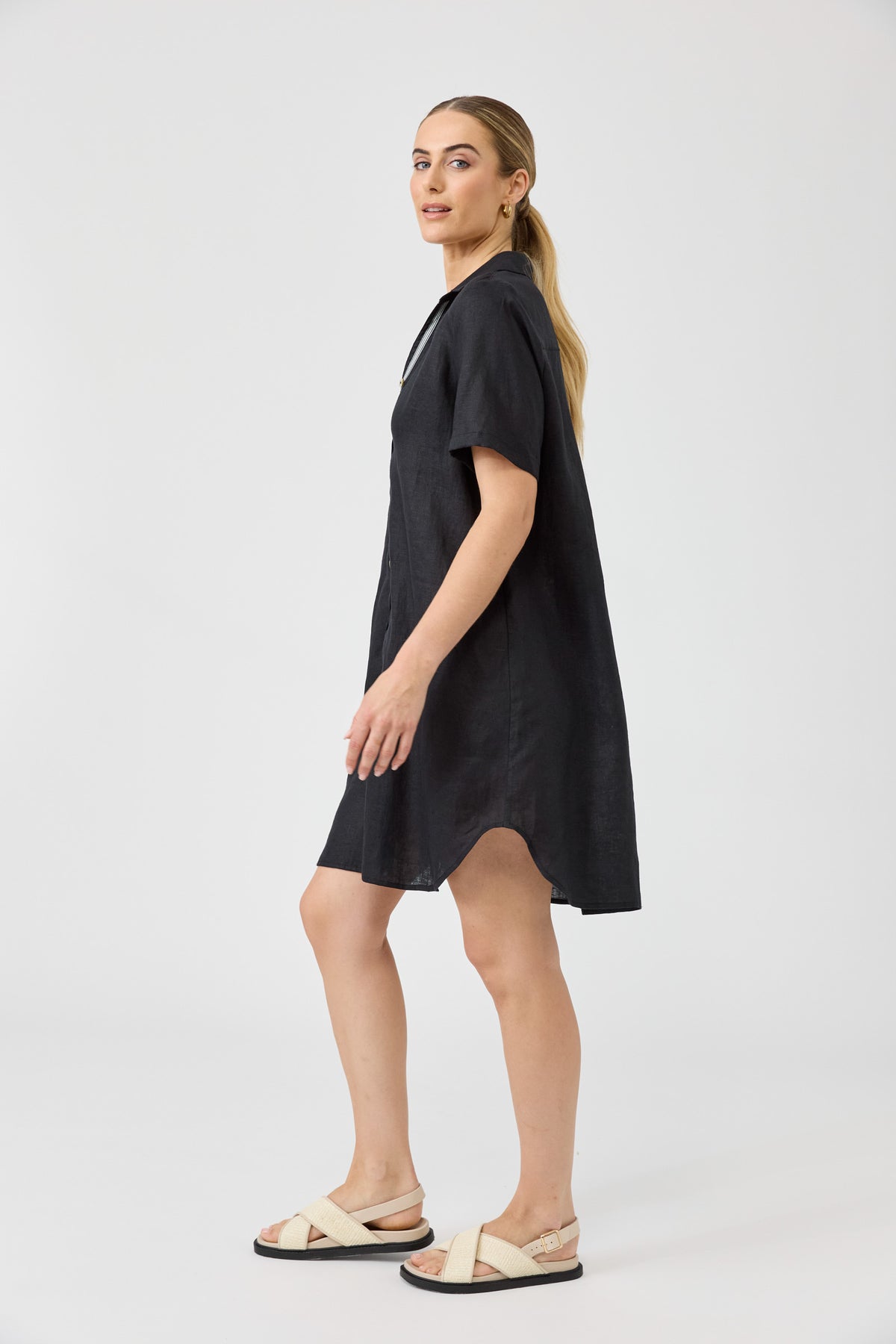Eb&amp;Ive Studio Linen Short Shirt Dress Black