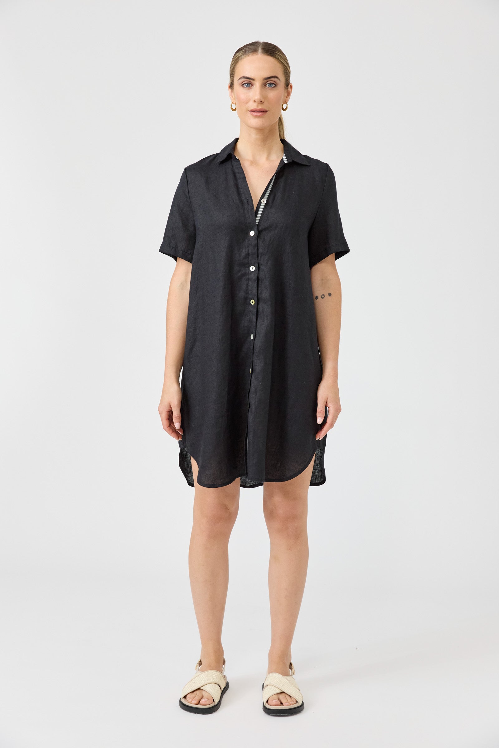 Eb&Ive Studio Linen Short Shirt Dress Black