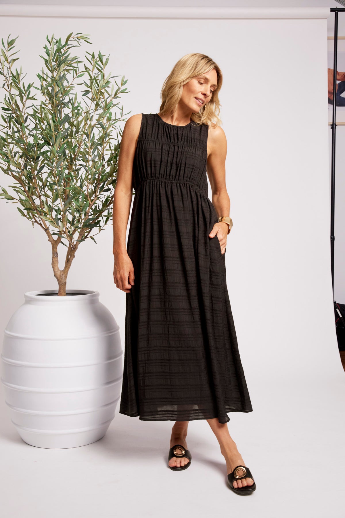 Sovana Ruched Maxi Dress - Black