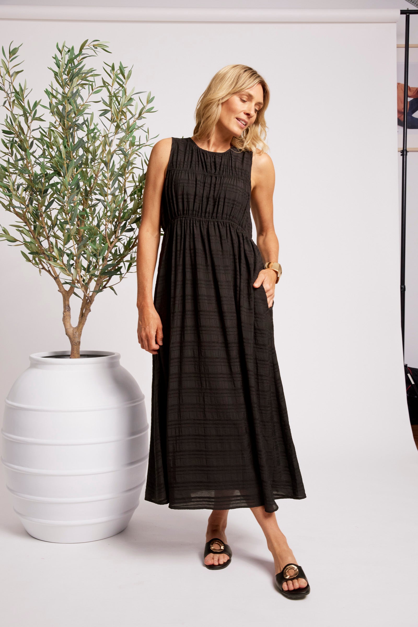 Sovana Ruched Maxi Dress - Black