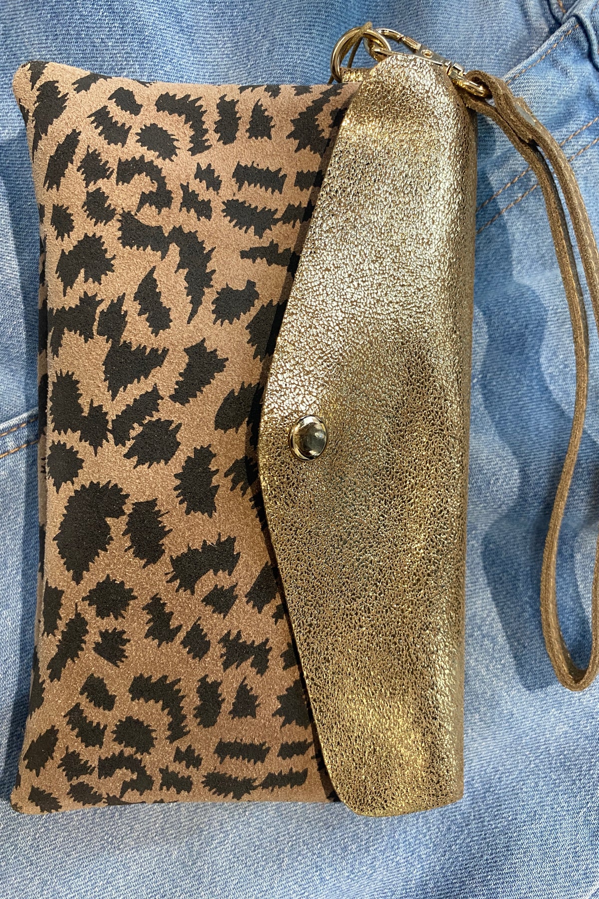 Drew Leopard Gold Metallic Purse