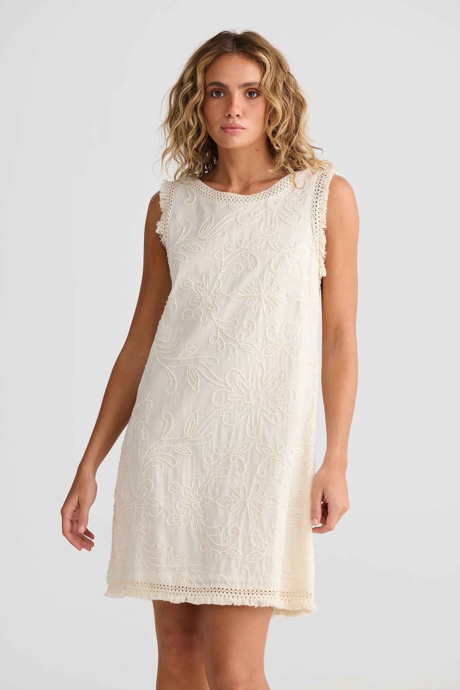 Talisman Chantilly lace Dress cotton with embroidery and fringe edges. Summer bohemian Shift dress  