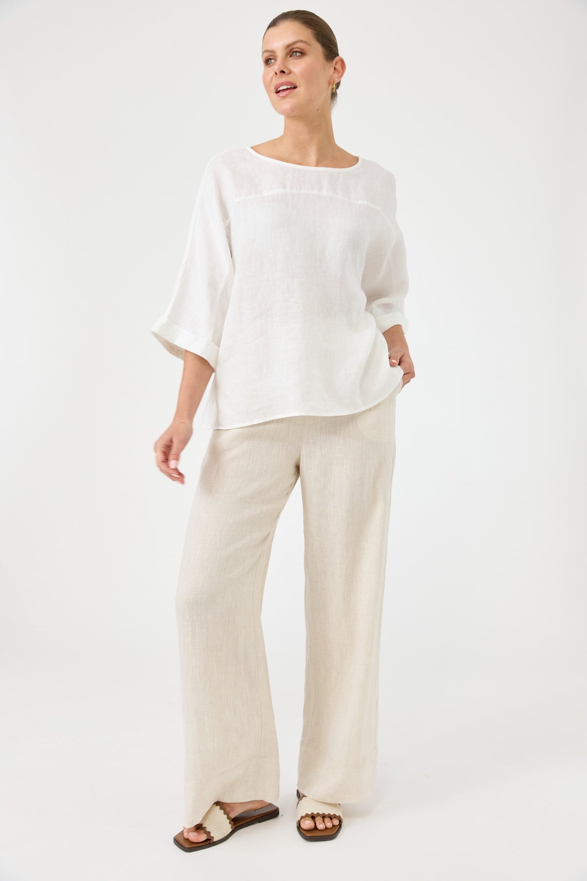 Studio Linen Relaxed Top - White Salt