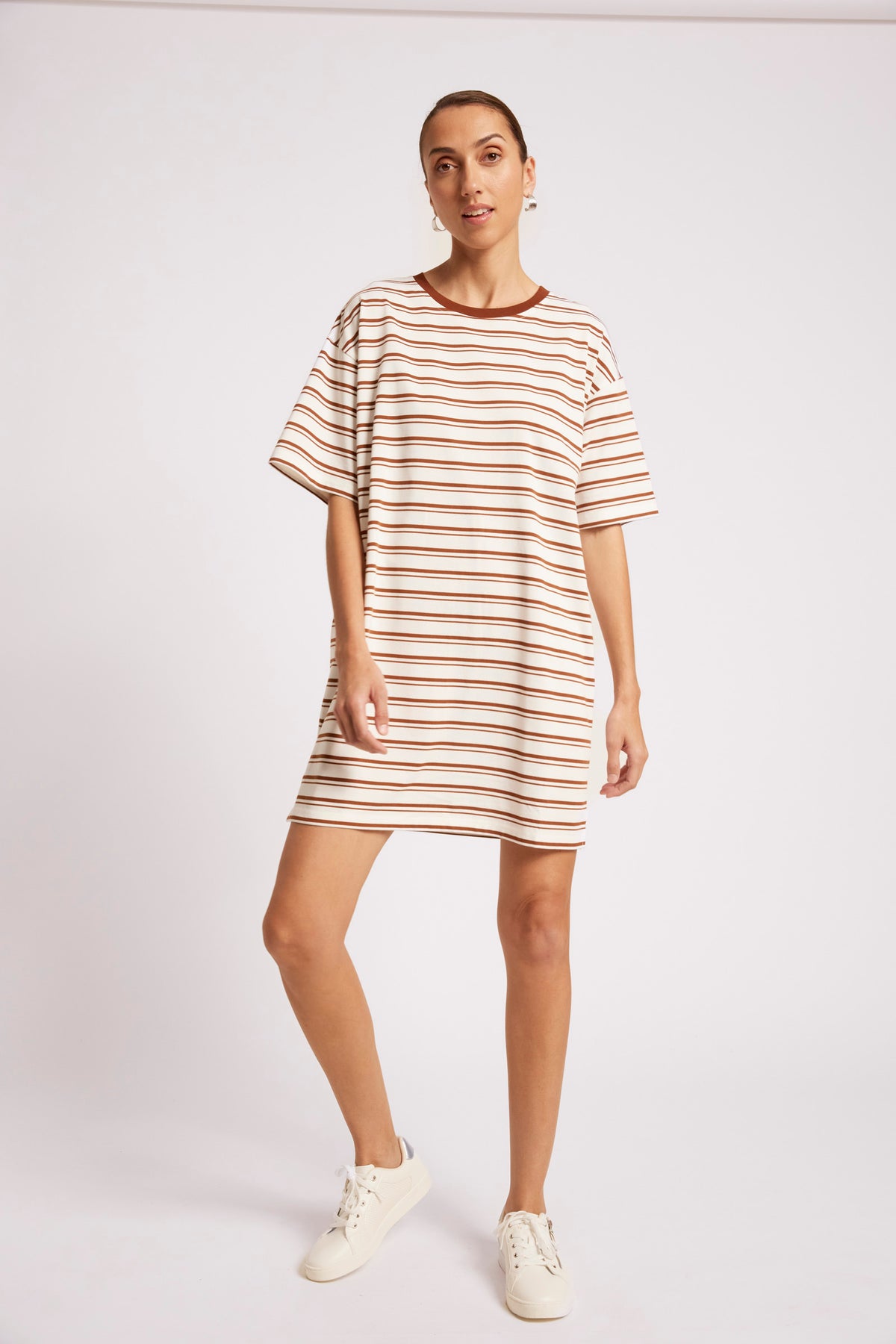 Paloma Striped T-Shirt Dress - Dune White